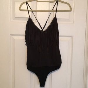 Bebe  Fringe and Beaded Tank Bodysuit